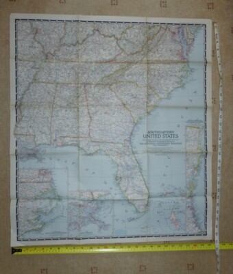 VINTAGE NATIONAL GEOGRAPHIC map - Vintage National Geographic Map Of Southeastern United States