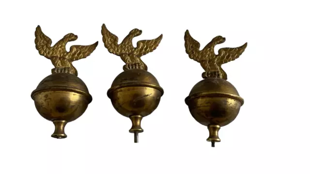 Set of 3 Antique Grandfather/Longcase Clock Brass Eagle Finials - 5" tall.
