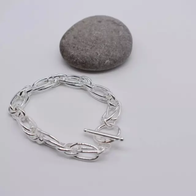 Solid 925 Sterling Silver Double Chain Bangle Bracelets Women's Jewelry UK 2