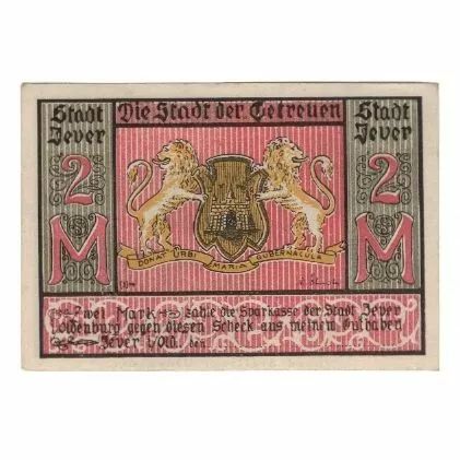 [#321927] Geldschein, Deutschland, Jever Sparkasse der Stadt, 2 Mark, Batiment,