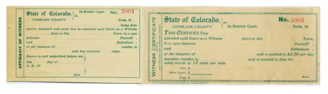 Colorado-  Witness Certificate – Conejos County  Ca. 1900