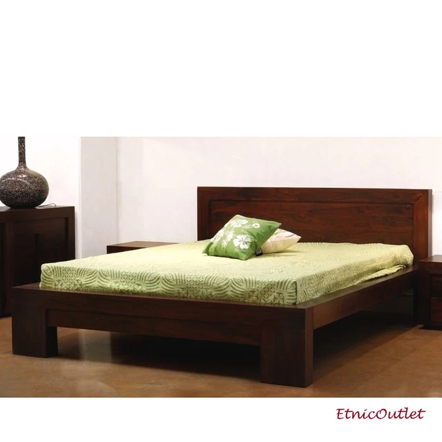 LETTO ETNICO VINTAGE MATRIMONIALE IN LEGNO MASSELLO CON DOGHE