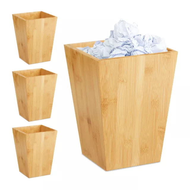 4 x Papierkorb Abfallkorb Bambus, Abfalleimer ohne Deckel, Büropapierkorb 6 L