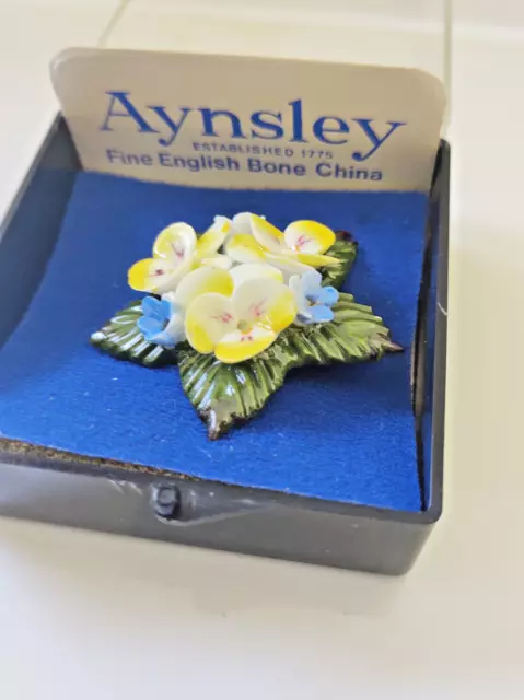 Vintage Aynsley Fine Bone China Brooch Floral Array 2" x 2" Original Box 3