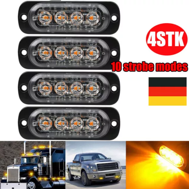 4X Luci Lampeggianti LED Stroboscopiche Gialle per Fari Camion, Viti, 12V 24V