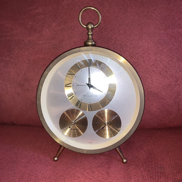 VINTAGE BULOVA WEATHER Station Wind Up Alarm Clock Hygrometer