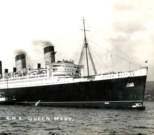 RMS Queen Mary RPPC real photograph postcard antique steam ship shipping #32