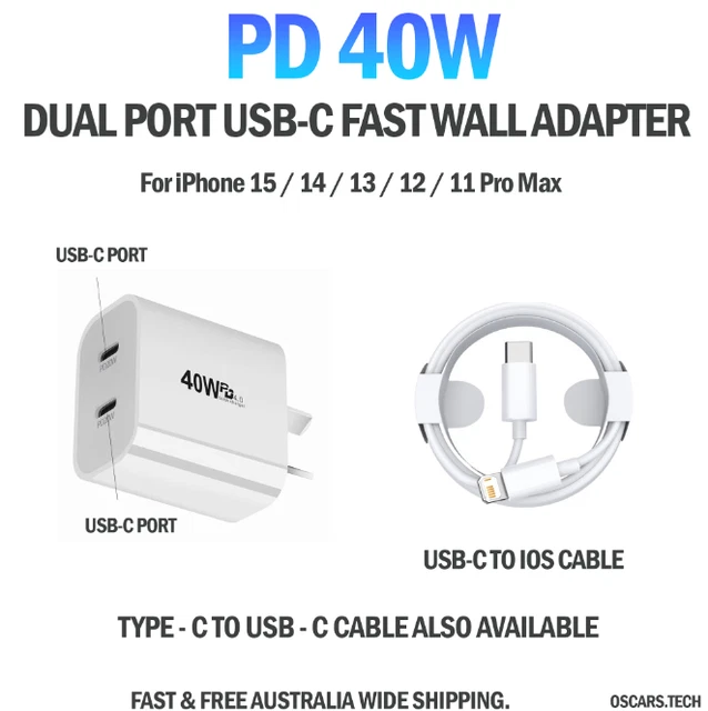 PD 40W Dual USB C Fast Wall Charger Power Adapter iPhone 15/14/13/12/11 Pro Max