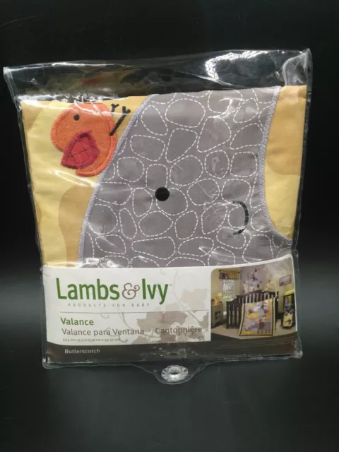 LAMBS & IVY BUTTERSCOTCH WINDOW VALANCE ELEPHANT BIRDS FLOWERS 53.5"x 15.5"