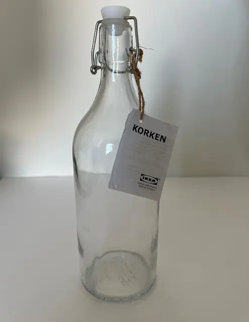 IKEA Korken Clear Glass Bottle with Stopper 34 oz  11" Tall New with Tag