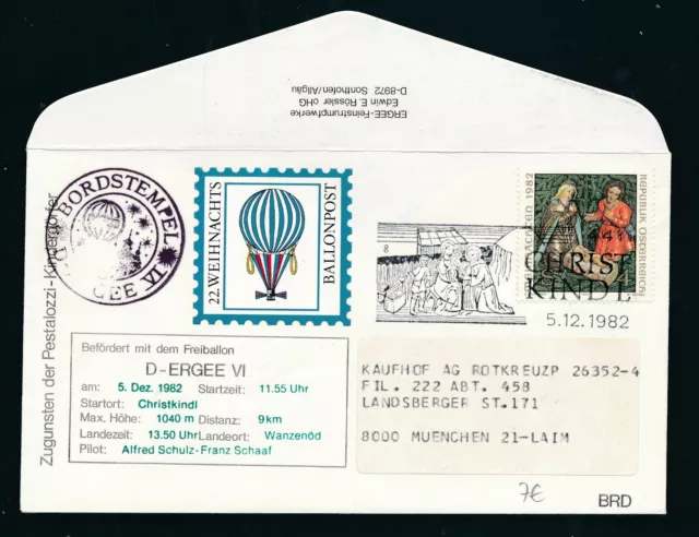 56835) 22.Christkindl Weihnachts-Ballonpost 1982, AED Ergee Sonthofen