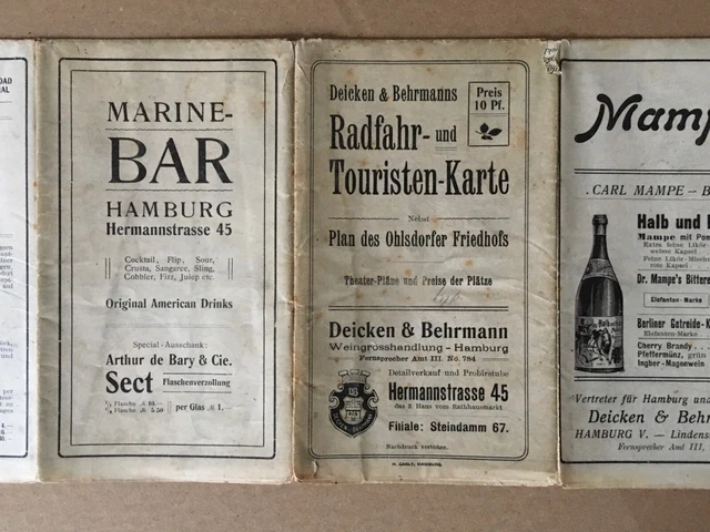 "Radfahr-und Touristenkarte" Hamburg, um 1905  (Deicken+Behrmanns Weinhandlung)