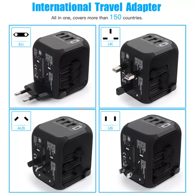 Universal USB C+3 USB Charger World Travel Adapter 5A Converter US/UK/EU/AU Plug