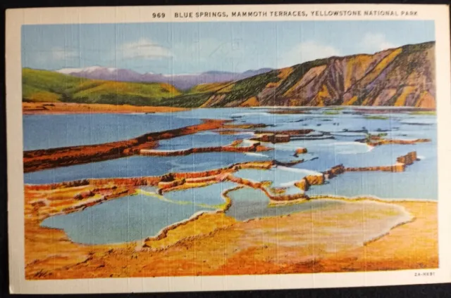 Blue Springs Mammoth Terraces Yellowstone Nat Park Wyoming WY  Vintage Postcard