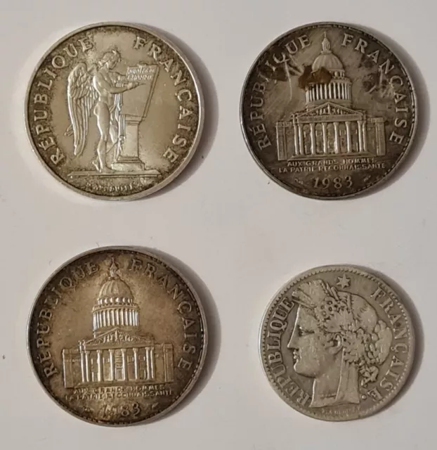 Lot De 4 Pièces En Argent. 100 Francs Genie , Panthéon , 2 Francs Ceres .