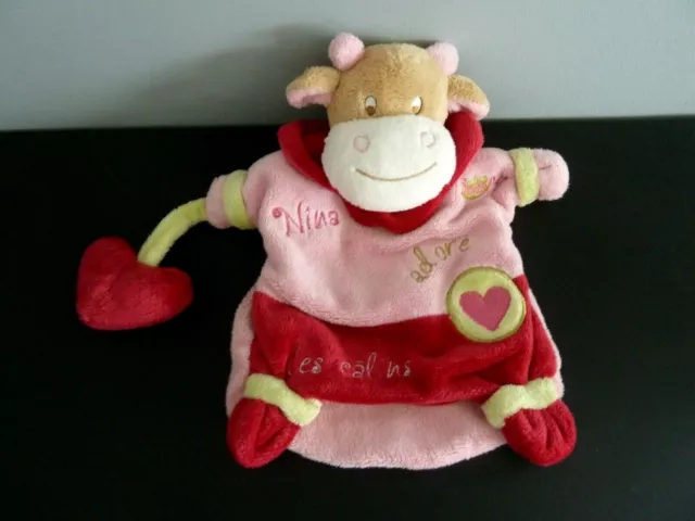 *. Doudou Plat Marionnette Baby Nat Vache Nina Adore Les Calins Rose Coeur Ttbe