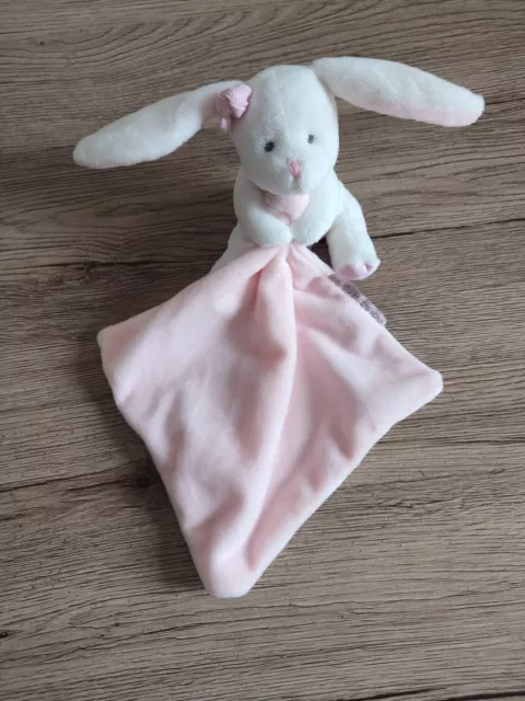 Doudou Lapin blanc mouchoir rose boîte fleur DC3337 Doudou et Compagnie