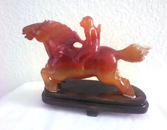 Chinese Semi translucent Agate Hand Carved Monkey Horse Statue Figurine 馬上封侯