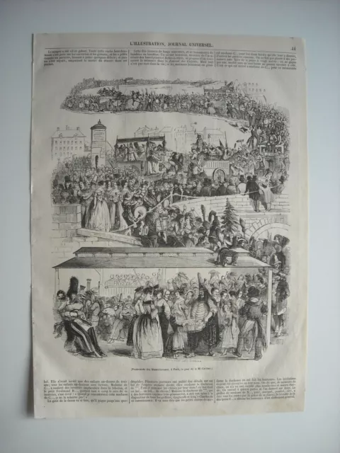 Gravure 1844. Promenade Des Blanchisseuses, A Paris, Le Jour De La Mi-Careme....