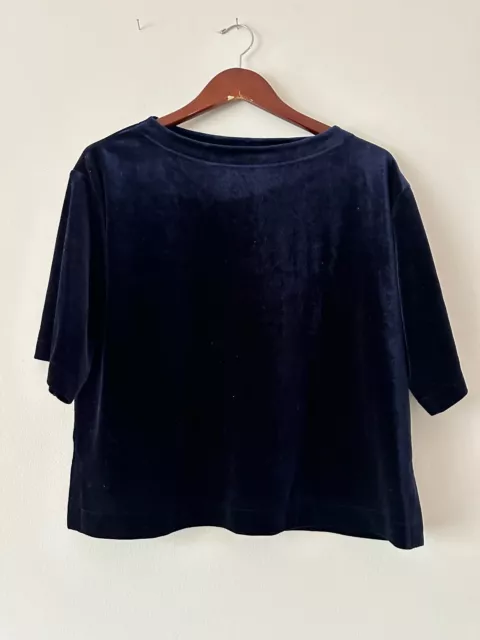 Uniqlo Navy Velour Cropped Shirt Half Sleeve Boat Neck SIZE SMALL