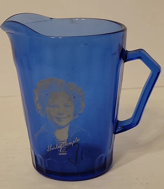 VINTAGE 1930S HAZELATLAS Shirley Temple Cobalt Blue Glass Pitcher