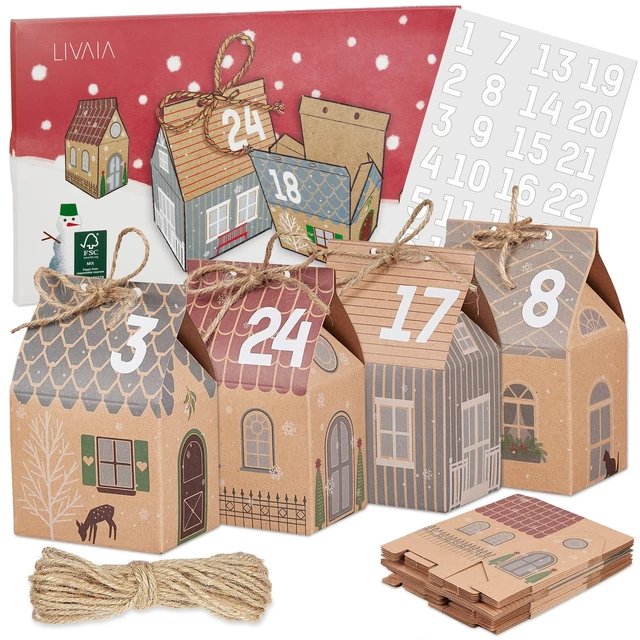 Calendario Dell'Avvento Fai Da Te Da Riempire – 24 Scatole In Cartone Kraft Con Numeri E Motivi Natalizi, 3 Dimensioni, Per Regali E Cioccolatini