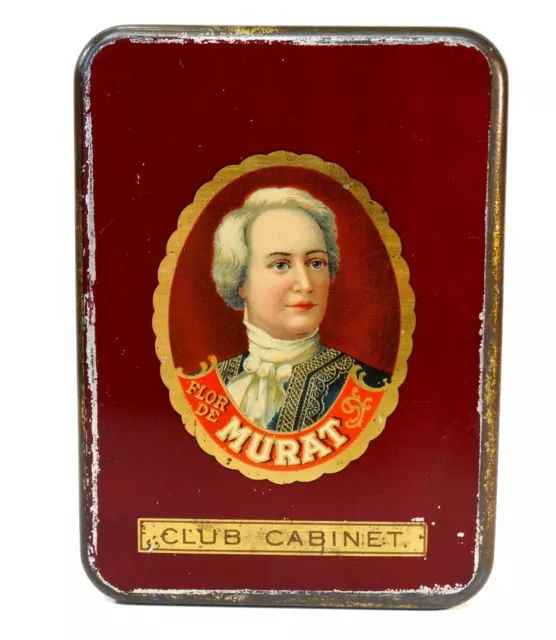 1910/20s CLUB CABINET FLUR DE MURAT EMPTY TOBACCO CIGAR TIN SMOKE BEAUTIFUL