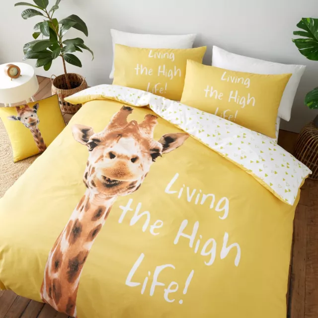 Funky Giraffe Duvet Cover Set with Pillowcase Yellow Reversible