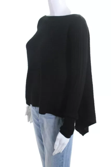 Naadam Women's Wool Cashmere Asymmetrical Variegated Rib Sweater Black Size XS 2