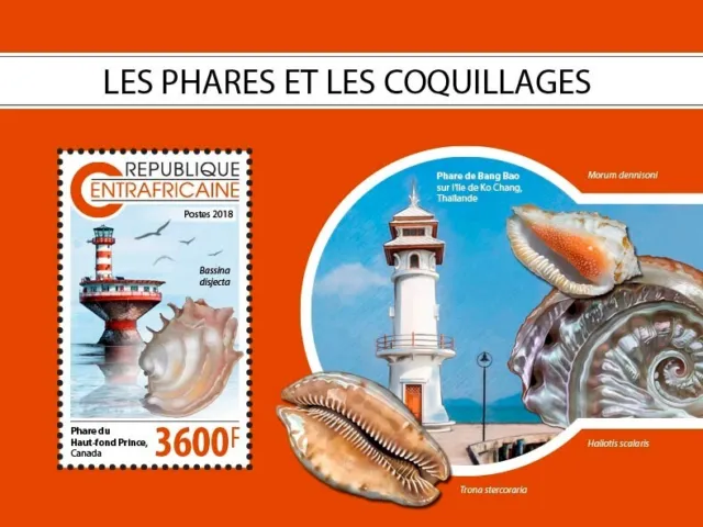 Lighthouses Shells MNH Stamps 2018 Central African S/S