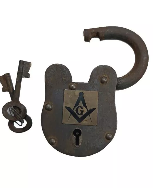 Padlock Collectible Brass Masonic Logo Antique Padlock with Two Key