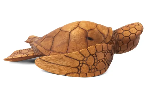 Wooden Hand Carved Sea Turtle Tortoise Statue Figurine Sculpture Handmade Wood 3