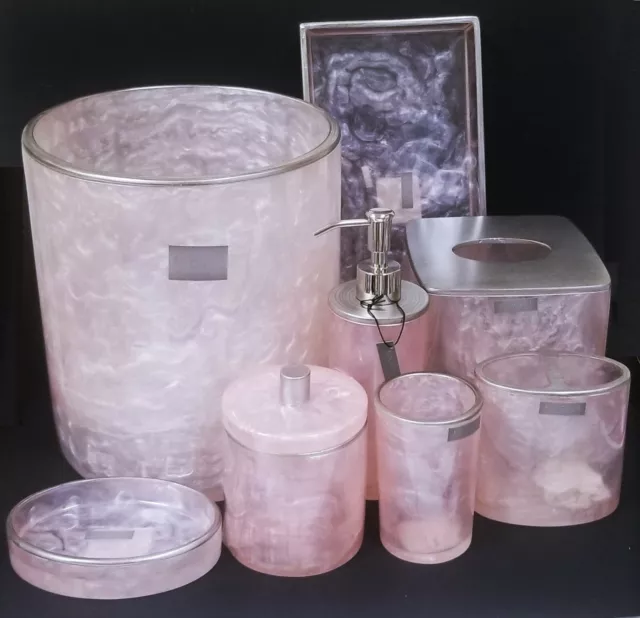 Envogue 5 Pc Set Resin Pink,Silver Dispenser,Jar,Dish+1,Tray,Tissue Or Trash Can