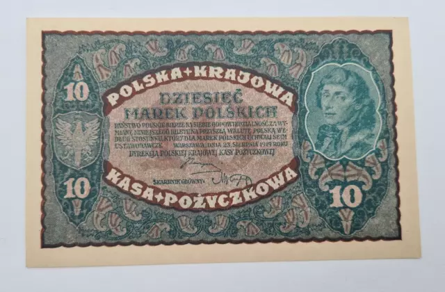 Poland 10 Marek 1919 Banknote Unc