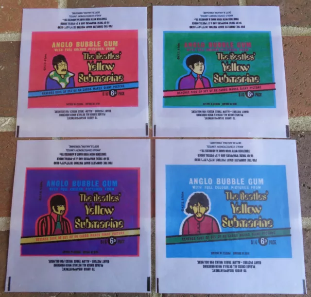 Beatles Set Of 4 Reproduction Yellow Submarine Anglo Gum Wrappers