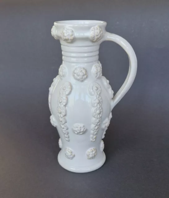 Superbe VASE/PICHET ancien faïence blanche Emile TESSIER Malicorne décor floral