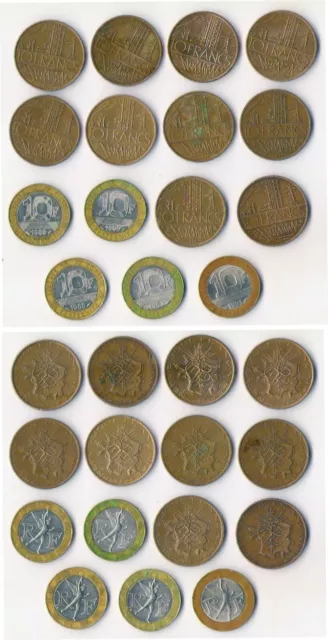 FRANCIA, lote de 15 monedas diferentes de 10 francos