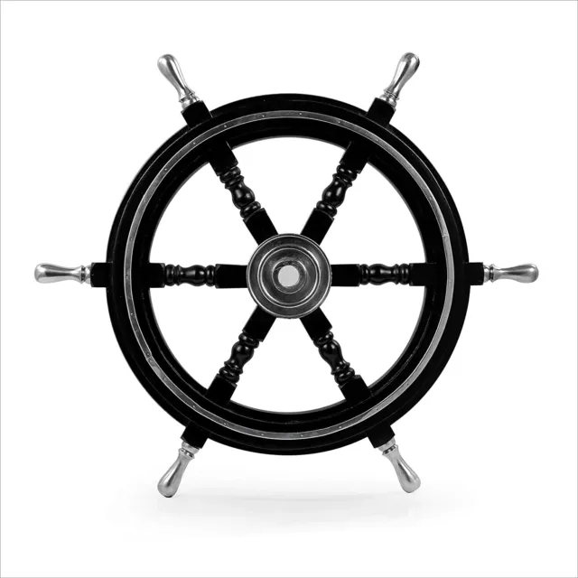 Vintage Wood & Brass Black Ship Wheel Vintage Ship Boat Nautical Steering Wheel