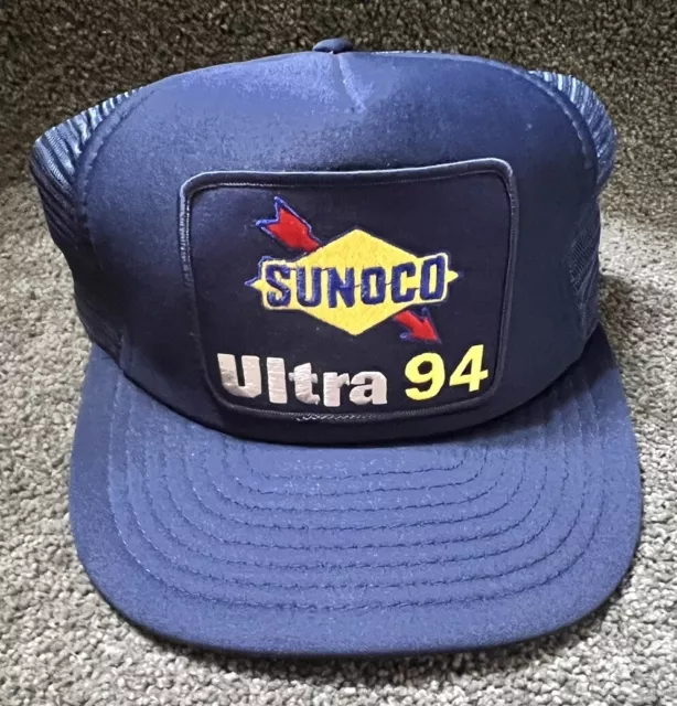 Vintage Sunoco Ultra 94 Mens Trucker Hat Navy Snapback Gas Oil Mesh Ball Cap