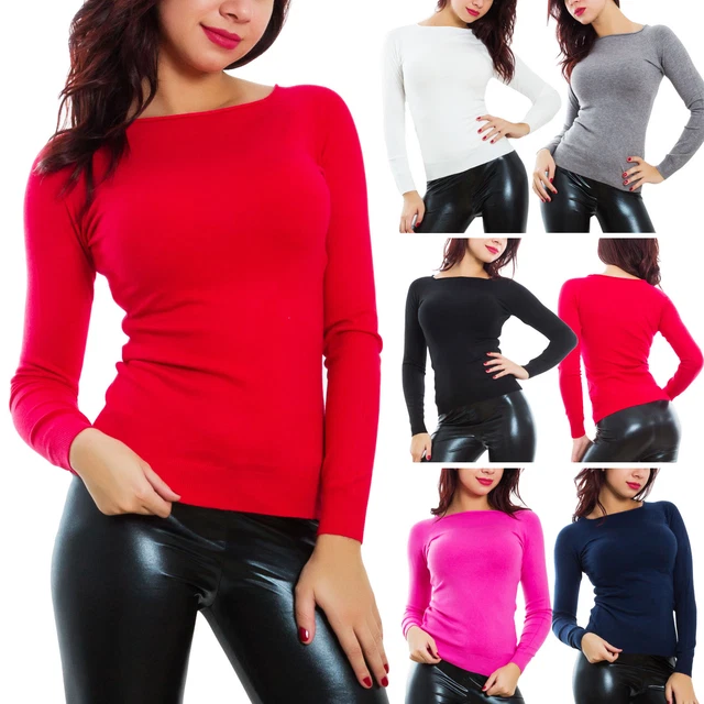 Maglione donna maglioncino scollo barchetta aderente pullover basic FF-1571
