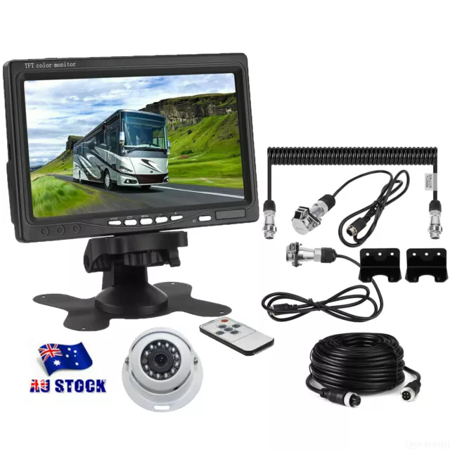 Caravan 4 PIN Rear View 7" Monitor+CCD Reversing Camera+Trailer Suzy Coil Cable