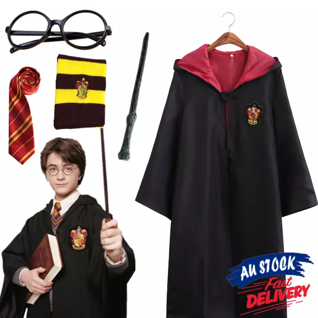 Harry Potter Costume Kids Adult Robe Tie Glasses Mans Wand cloak Gryffindor