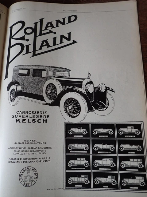 CHRYSLER 80 + ROLLAND PILAIN Automotive Advertising Paper ILLUSTRATION 1927 Col 2