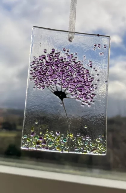 New Handmade 3” fused glass art Hanging Rainbow Flower Sun Catcher with gift box 2