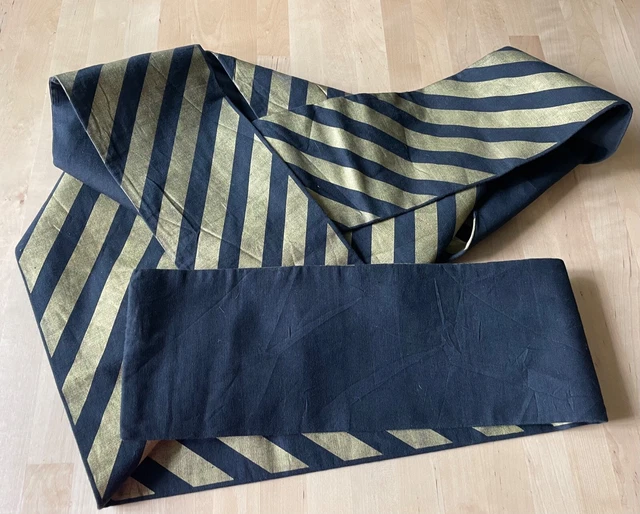 Japan Obi Gürtel Kimono schwarz-gold diagonal gestreift