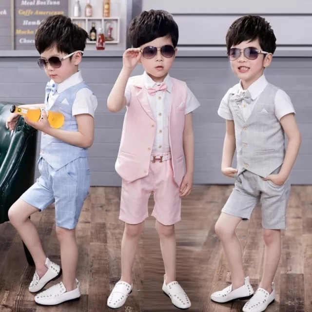 3Pcs Formal Toddler Children Boy Kids Short Suit Wedding Party Outfits  Occasion