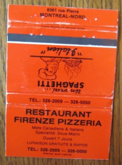 Restaurant 40 Strikes Matchbook Cover: Firenze Pizzeria (Montreal-Nord, Quebec)
