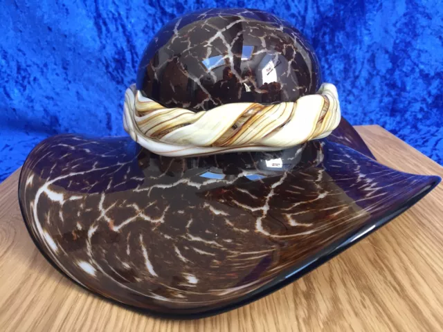 Murano Style Art Glass, 'Leopard Pattern with Ribbon' Large Hat Bowl/Vase VGC