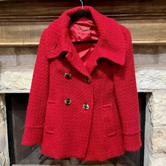 Trina Turk Red Wool Alpaca Blend Coat