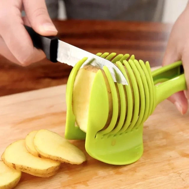 2-Piece Onion Slicer Holder – Stainless Steel Kitchen Tool For Slicing Onions, Veggies, Lemons & Meat - View #4
